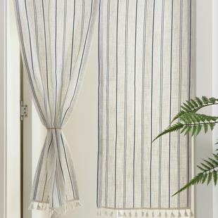 日式复古厨房门帘仿棉麻半帘入户隐私帘家用玄关隔断帘分片式布艺