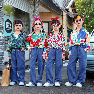 儿童复古港风啦啦队演出服小学生运动会花衬衫衣服90年代怀旧服装