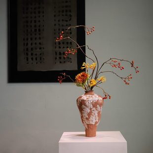 侘寂风复古陶瓷花瓶摆件现代中古民宿餐桌面咖啡厅家居玄关干花装