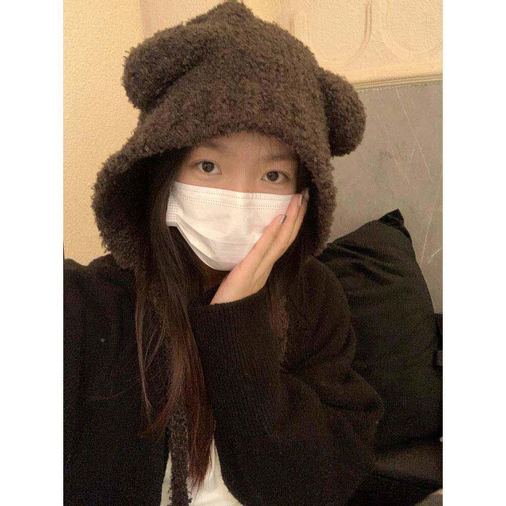 次日达耳MZ2304子女冬2025新款帽冬可爱幂杨同秋保小熊朵款暖毛线