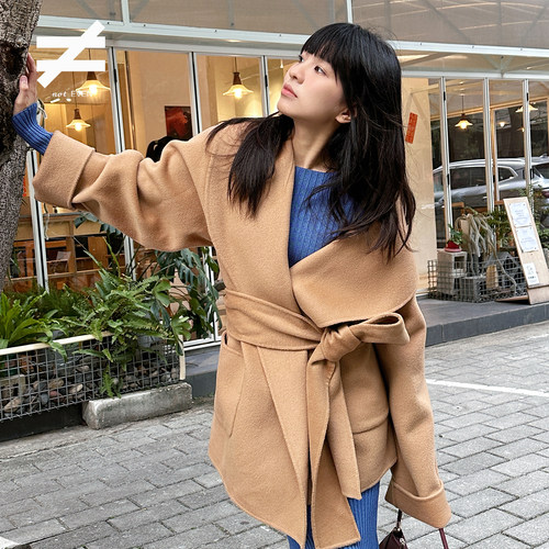 NOTEVEN双面呢驼色纯羊毛大衣女