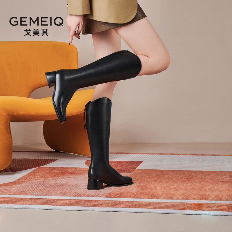 戈美其长筒靴女秋冬加绒增高小个子福音时尚英伦百搭舒适骑士靴