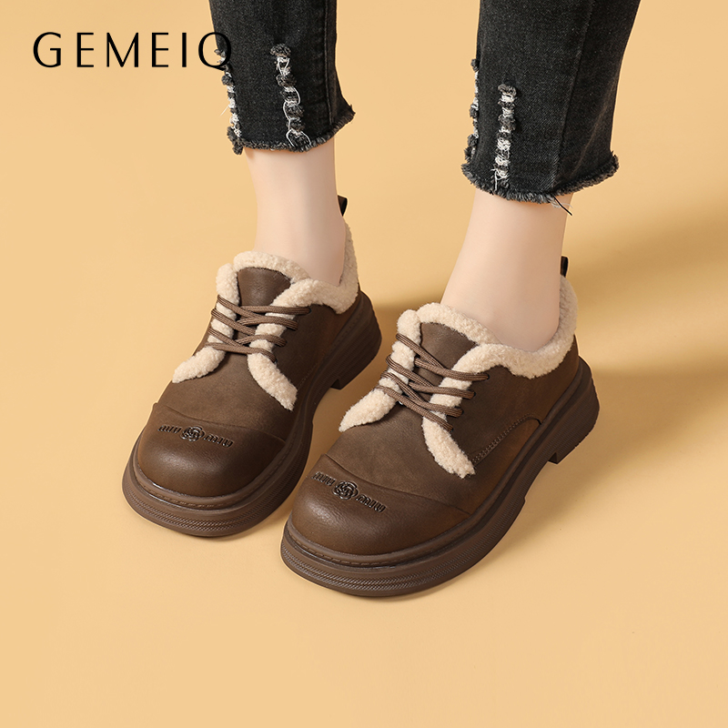 戈美其超软毛毛鞋女秋冬新款增高乐福鞋加绒加厚女鞋防滑保暖棉鞋
