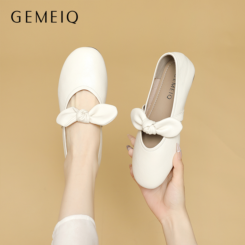 戈美其玛丽珍鞋女新款夏季外穿时尚蝴蝶结甜美风配裙子平底单鞋女