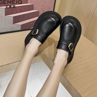 戈美其女鞋春秋款厚底增高复古显瘦时尚百搭乐福鞋软底不累脚皮鞋