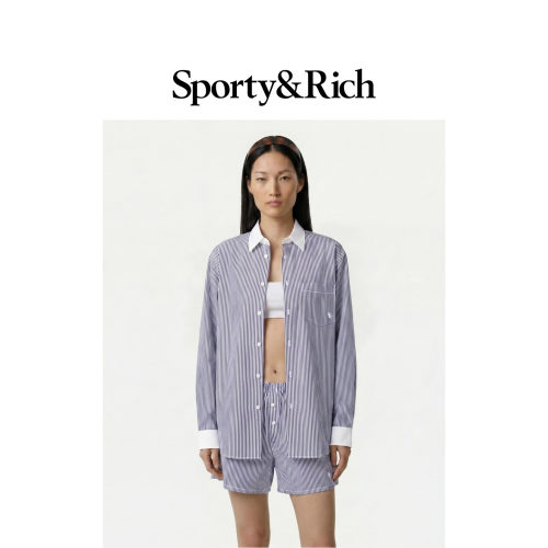 [春夏新品]Sporty&Rich 女士航海风时尚廓形宽松撞色条纹衬衫