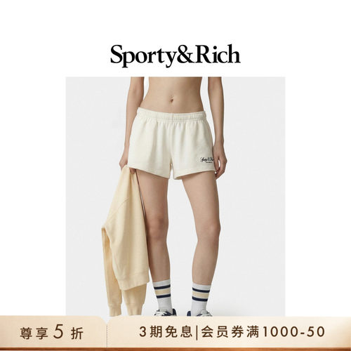 [奢享价]Sporty&Rich 女士经典美式刺绣logo休闲运动短裤