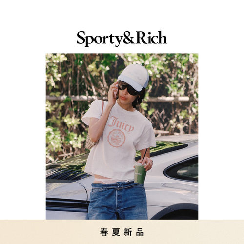 [春夏新品]Sporty&Rich 联名系列女士老钱风复古徽章时尚百搭T恤