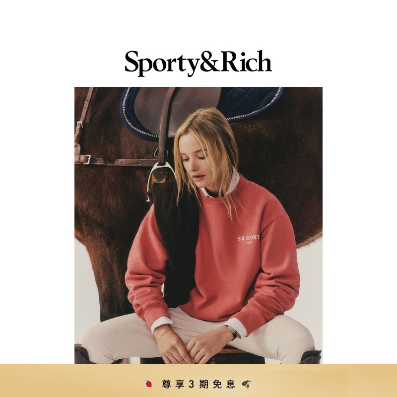 Sporty&Rich Riding系列男女同款沙漠玫瑰粉活力休闲长袖卫衣上衣