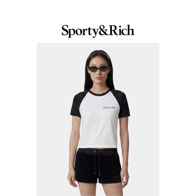 [春夏新品]Sporty&Rich 女士经典撞色休闲修身内搭短款T恤上衣