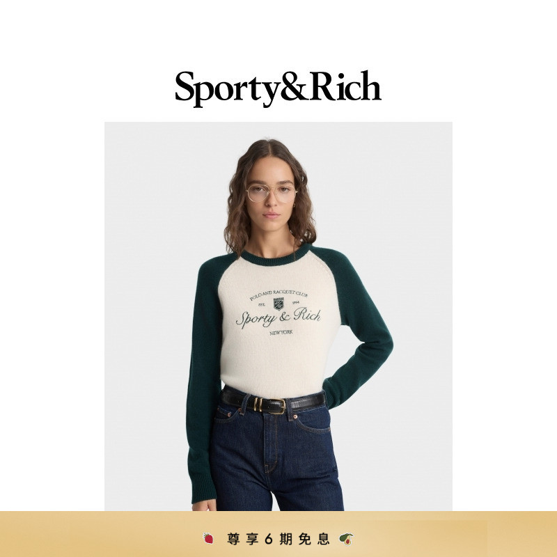 [秋冬新品]Sporty&Rich Tennis系列女士学院风休闲羊绒针织毛衣
