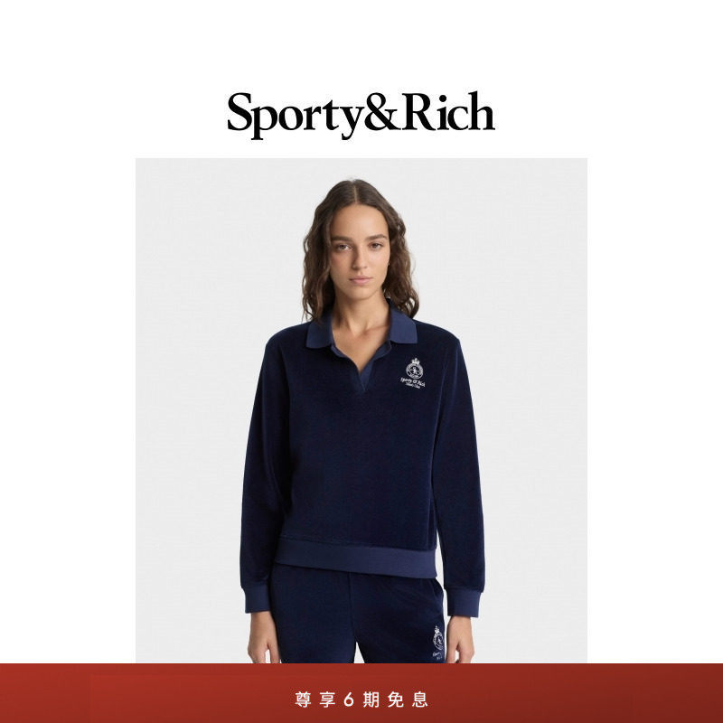 [秋冬新品]Sporty&Rich Tennis系列女士网球风丝绒感长袖Polo卫衣,女装/女士精品,POLO衫,淘宝优惠券,粉丝福利购,淘宝优惠卷