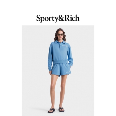 [明星同款]Sporty&Rich Riviera系列女士网球风长袖Polo卫衣短裤