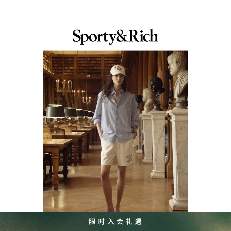 [明星同款]Sporty&Rich Riding系列女士经典通勤条纹衬衫短裤套装