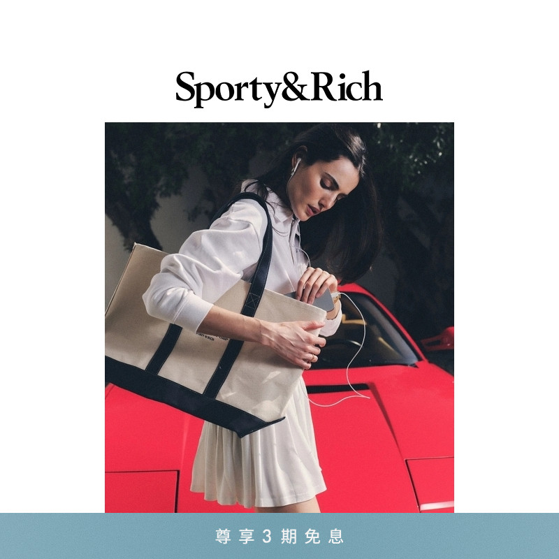 Sporty&Rich Tennis系列NY Health Club大容量斜挎托特包帆布包