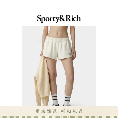 [甄选八折]Sporty&Rich 女士经典美式刺绣logo休闲运动短裤