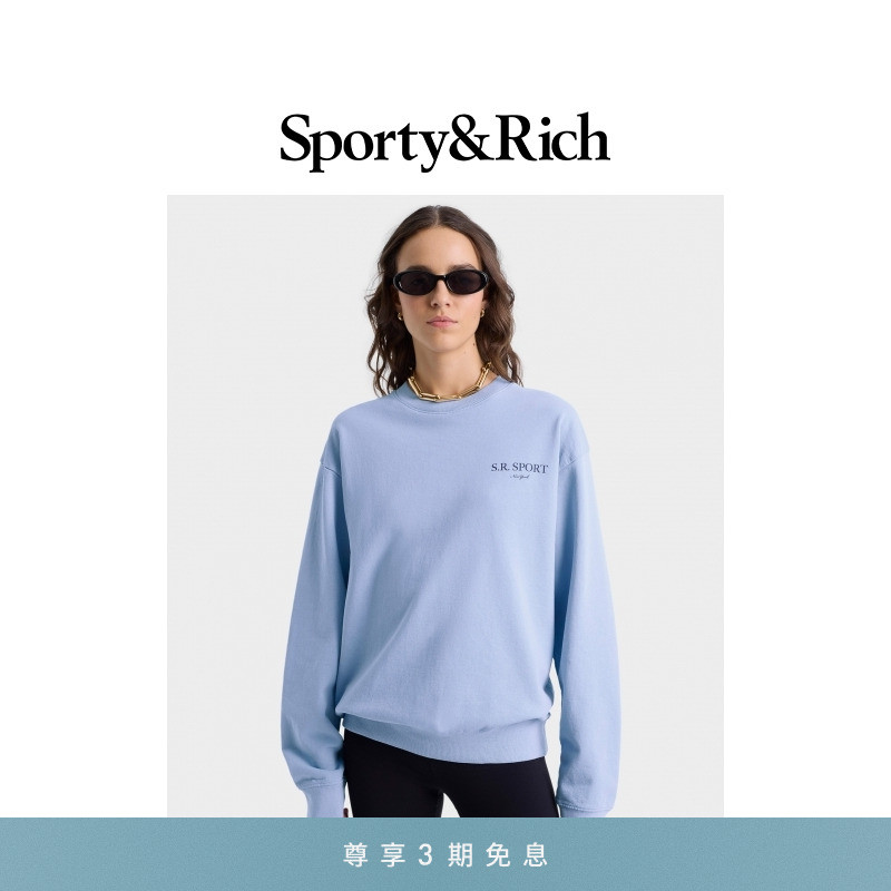 Sporty&Rich Riding系列男女同款绣球花蓝休闲运动圆领卫衣上衣