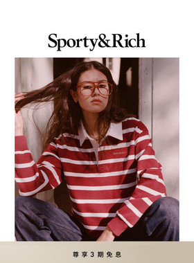 [明星同款]Sporty&Rich Preppy系列女士学院红条纹长袖Polo卫衣