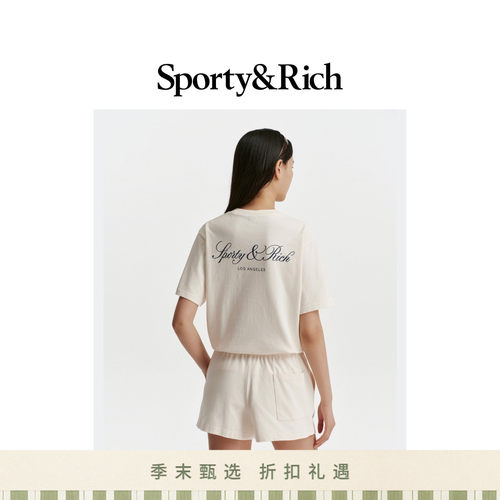 [明星同款]Sporty&Rich 男女同款经典美式宽松字母logo短袖T恤