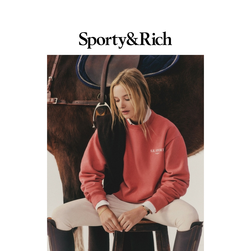 Sporty&Rich Riding系列男女同款沙漠玫瑰粉活力休闲长袖卫衣上衣