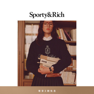 圆领刺绣徽章百搭休闲毛衣针织衫 Sporty&Rich Preppy系列女士经典