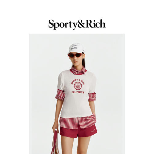 [春夏新品]Sporty&Rich 女士学院风活力短款柔软撞色短袖T恤