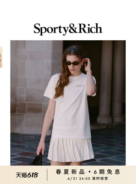 [明星同款]Sporty&Rich 男女同款休闲复古徽章印花短袖T恤上衣