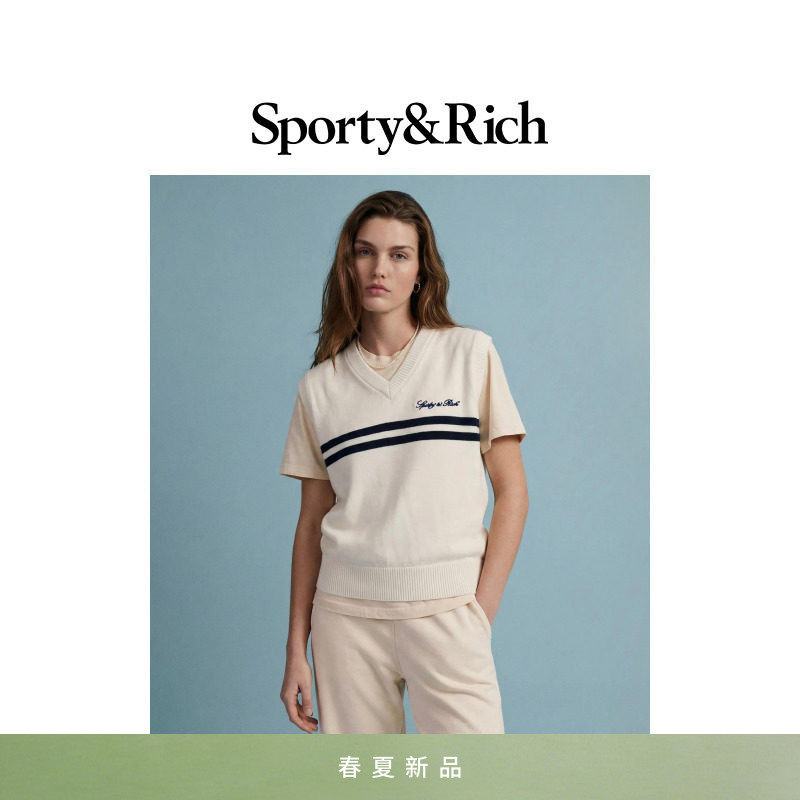 [春夏新品]Sporty&Rich 女士经典百搭撞色柔软针织内搭背心马甲