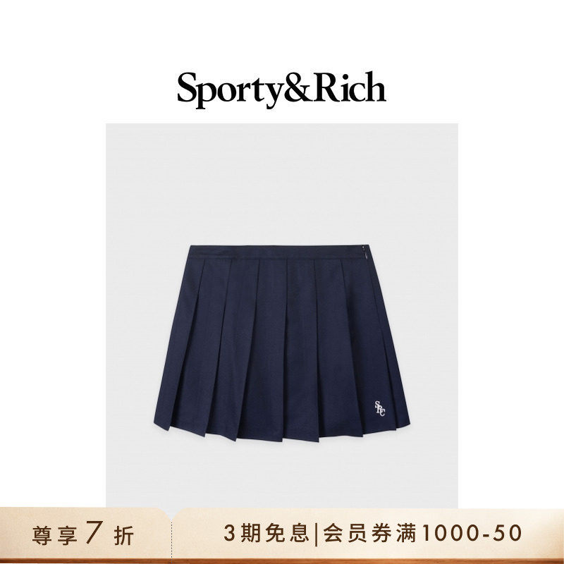 Sporty&Rich Outdoor系列女士网球学院风羊毛百褶半身裙裙子