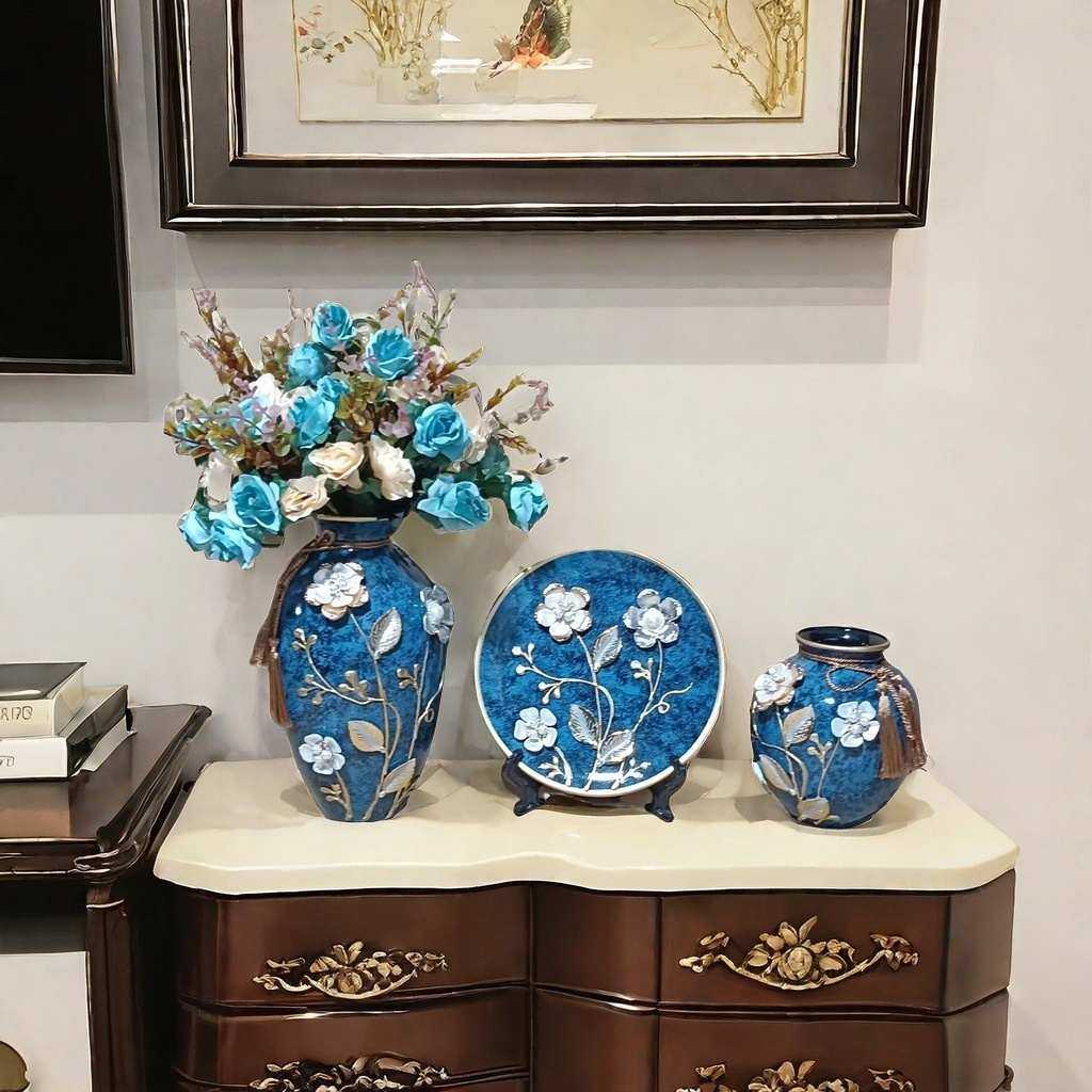 创意欧式花瓶摆件客厅插花瓶三件套陶瓷摆设餐桌玄关电视柜装饰品,家居饰品,花瓶,淘宝优惠券,粉丝福利购,淘宝优惠卷