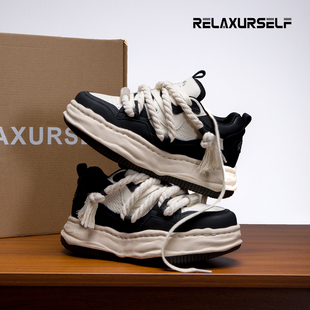 RELAXURSELF溶解底隐形增高鞋7CM小众休闲板鞋原创设计面包情侣鞋