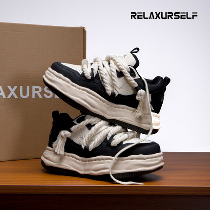 RELAXURSELF溶解底隐形增高鞋7CM小众休闲板鞋原创设计面包情侣鞋