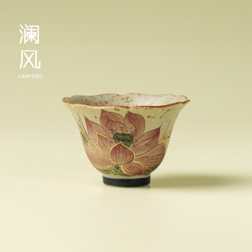 澜风青花火石红茶杯陶瓷单杯纯手绘莲花主人杯家用品茗杯杯子茶具