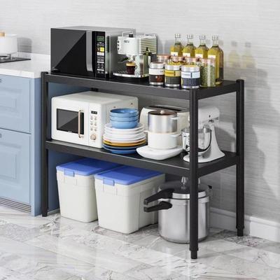 0厨房黑色碳钢加厚置物架落地多层微波炉收纳架烤箱架阳台杂物架