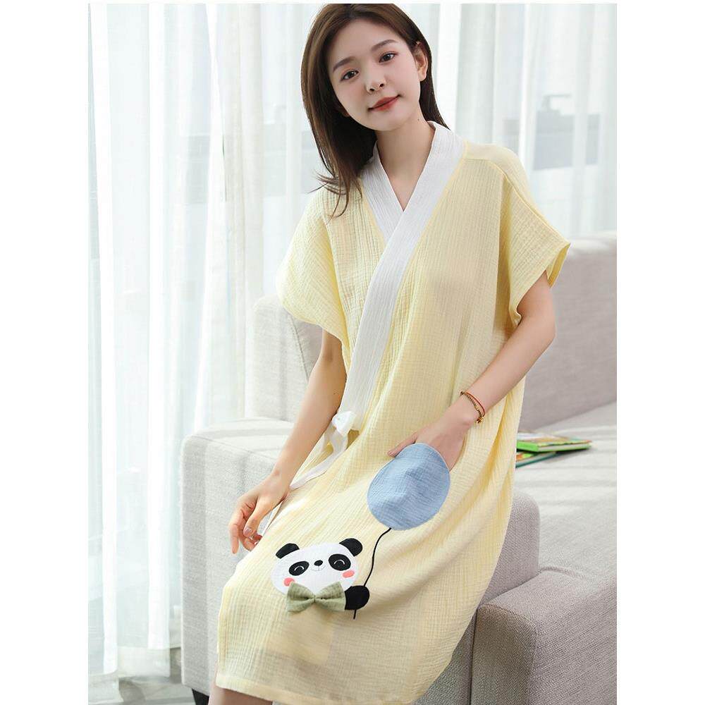 RI0T睡裙女夏季浴袍大人纯棉纱布成人睡衣家用可穿式浴巾吸水速干