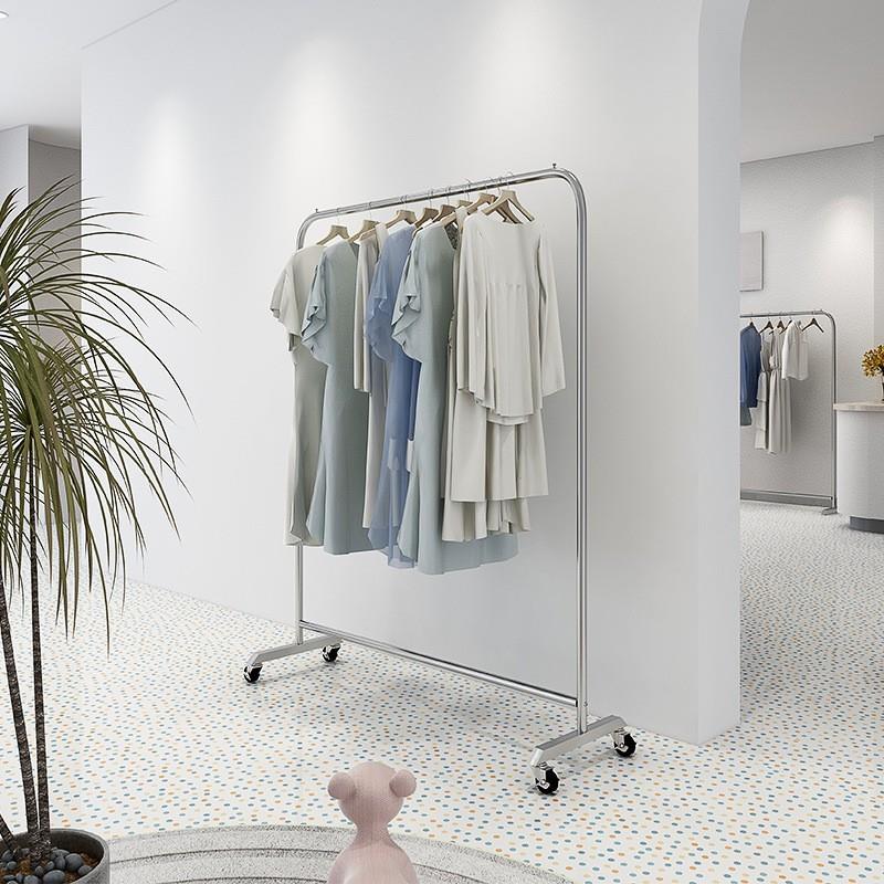 落地衣架不锈钢挂衣架服装店展示架中岛架带轮子移动龙门架