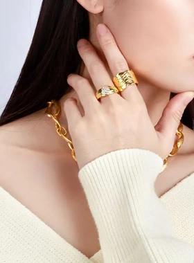 欧美时尚镀金镶钻戒指简约不掉色指环高级感戒指女热销