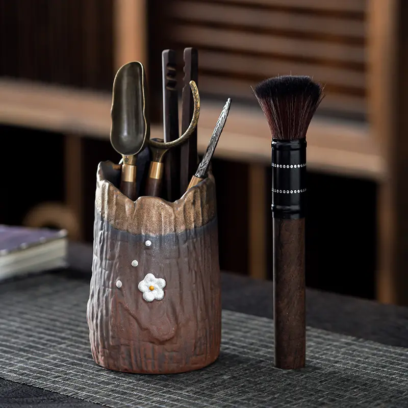 粗陶鎏金茶道六君子套装家用茶具用品大全茶针茶夹养壶笔泡茶工具