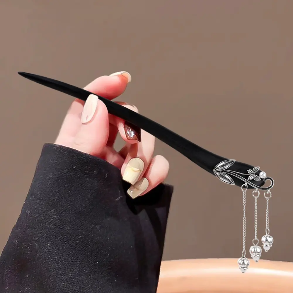 檀木发簪新中式高级感古风木簪流苏步摇盘发发钗簪子旗袍汉服头饰