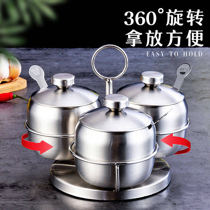直销 304不锈钢调味罐欧式圆形套装瓶家用厨房餐厅调味盒