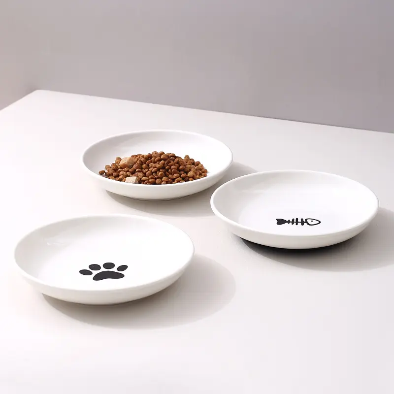 创意陶瓷宠物盘带硅胶垫家用猫爪食盆猫咪餐盘防滑猫碗猫猫盆