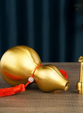 铜葫芦摆件开盖空心光面葫芦开口客厅家用办公室装X饰工艺品挂件