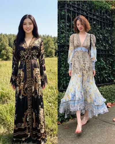 卡米拉黑色豹纹印花度假连衣裙