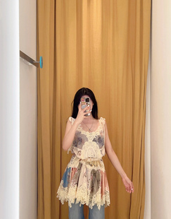 轻奢高质量时尚花卉蕾丝重工迷你上衣迷你连衣裙#897#3