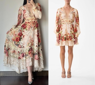 657 度假沙滩party 656 花色V领收腰连衣裙中长款 CAMILLA春秋款