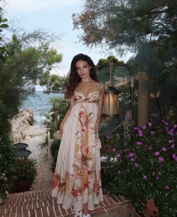 ID#896轻奢高质量时尚时装亚麻花卉休闲度假旅游沙滩连衣裙#3#896