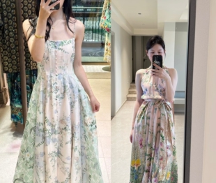 澳洲Camilla卡米拉真丝印花度假风镶钻仙女吊带连衣裙#621#605@#3