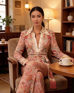 澳大利亚小众品牌2026粘早春气质女印花粉色粘胶上衣长裤套装#3