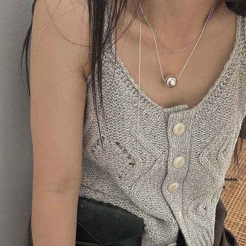 925纯银有求必应项链女韩版简约时尚长款链条流苏银珠锁骨链N0534