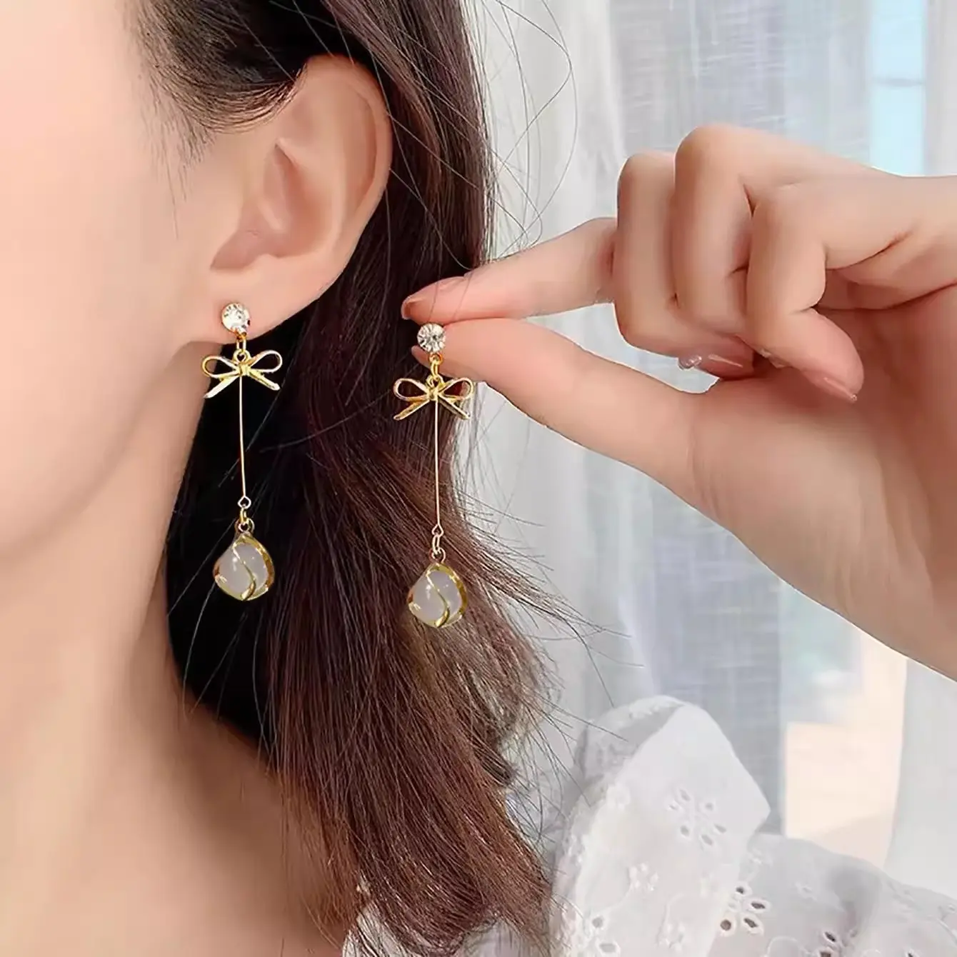 s925银针长款结网红新款耳坠简约高级感石耳环镶钻耳饰,饰品/流行首饰/时尚饰品新,耳环,淘宝优惠券,粉丝福利购,淘宝优惠卷